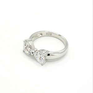 Heart Shaped CZ Bow Silver Ring